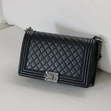 Chanel Black Lambskin Large Boy with Aged Silver Hardware