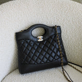 Chanel Black Crumpled Calfskin Mini 31 Shopping Bag with Light Gold Hardware