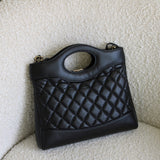 Chanel Black Crumpled Calfskin Mini 31 Shopping Bag with Light Gold Hardware