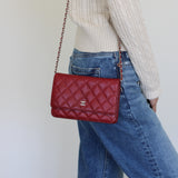 Chanel Red Caviar Wallet on Chain with Silver Hardware