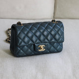 Chanel Pearly Petroleum Blue Caviar Mini Rectangle with Gold Hardware