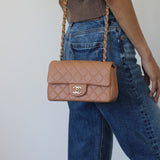 Chanel Dark Beige Lambskin Mini Rectangle with Light Gold Hardware