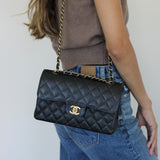 Vintage Chanel Black Caviar Small Classic Flap with 24k Gold Hardware