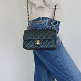 Chanel Pearly Petroleum Blue Caviar Mini Rectangle with Gold Hardware