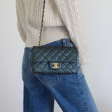 Chanel Pearly Petroleum Blue Caviar Mini Rectangle with Gold Hardware