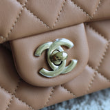 Chanel Dark Beige Lambskin Mini Rectangle with Light Gold Hardware