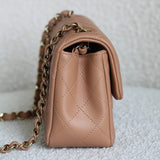 Chanel Dark Beige Lambskin Mini Rectangle with Light Gold Hardware