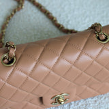 Chanel Dark Beige Lambskin Mini Rectangle with Light Gold Hardware