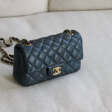 Chanel Pearly Petroleum Blue Caviar Mini Rectangle with Gold Hardware