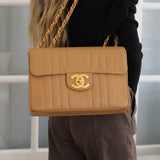 Vintage Chanel Dark Beige Beige Caviar Jumbo with 24k Gold Hardware