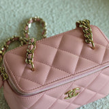 Chanel Pink Lambskin Vanity on Chain with Light Gold Hardware
