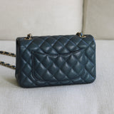 Chanel Pearly Petroleum Blue Caviar Mini Rectangle with Gold Hardware
