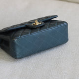 Chanel Pearly Petroleum Blue Caviar Mini Rectangle with Gold Hardware