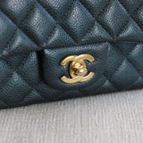 Chanel Pearly Petroleum Blue Caviar Mini Rectangle with Gold Hardware