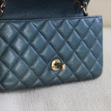 Chanel Pearly Petroleum Blue Caviar Mini Rectangle with Gold Hardware