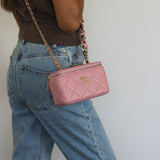 Chanel Pink Lambskin Vanity on Chain with Light Gold Hardware