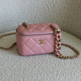 Chanel Pink Lambskin Vanity on Chain with Light Gold Hardware