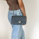 Chanel 18B Dark Grey Caviar Mini Rectangle with Light Gold Hardware
