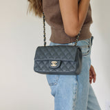 Chanel 18B Dark Grey Caviar Mini Rectangle with Light Gold Hardware