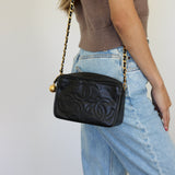 Vintage Chanel Black Caviar Mini Camera Bag with 24k Gold Hardware