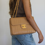 Vintage Chanel Dark Beige Caviar Jumbo with 24k Gold Hardware