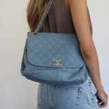 Chanel Blue Lambskin Shoulder Bag with Silver Hardware