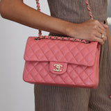 Chanel 19B Pink Caviar Small Classic Flap with Light Gold Hardware