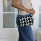 Chanel 20S Houndstooth Black & White Tweed Wallet on Chain with Light Gold Hardware