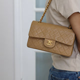 Vintage Chanel Dark Beige Lambskin Small Classic Flap with 24k Gold Hardware (Pending)