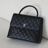 Vintage Chanel Black Caviar Large Kelly Top Handle with Silver Hardware