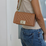 Chanel 21K Caramel Caviar Small Boy with Light Gold Hardware (Pending)