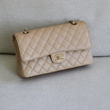Chanel 19S Iridescent Beige Caviar Medium Classic Flap with Light Gold Hardware