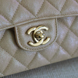 Chanel 19S Iridescent Beige Caviar Medium Classic Flap with Light Gold Hardware