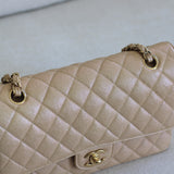 Chanel 19S Iridescent Beige Caviar Medium Classic Flap with Light Gold Hardware