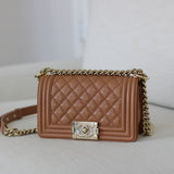 Chanel 21K Caramel Caviar Small Boy with Light Gold Hardware (Pending)