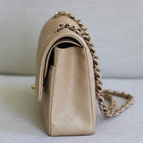 Chanel 19S Iridescent Beige Caviar Medium Classic Flap with Light Gold Hardware