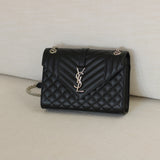 Saint Laurent Black Grain de Poudre Triquilt Envelope Flap with Silver Hardware