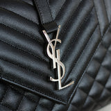 Saint Laurent Black Grain de Poudre Triquilt Envelope Flap with Silver Hardware