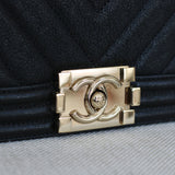 Chanel 20A Black Chevron Caviar Small Boy with Light Gold Hardware