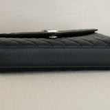 Saint Laurent Black Grain de Poudre Triquilt Envelope Flap with Silver Hardware