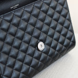 Saint Laurent Black Grain de Poudre Triquilt Envelope Flap with Silver Hardware