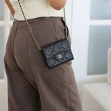 Chanel Black Caviar Card Holder on Chain with Light Gold Hardware
