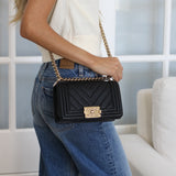 Chanel 20A Black Chevron Caviar Small Boy with Light Gold Hardware
