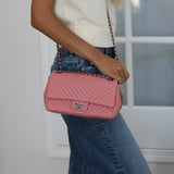 Chanel 15K Pink Lambskin Chevron Crossing Flap with Ruthenium Hardware