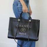 Chanel Black Caviar Large Deauville Tote with Silver Hardware