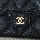 Chanel Black Caviar Card Holder on Chain with Light Gold Hardware