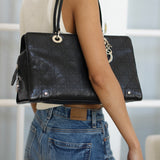 Vintage Dior Black Calfskin Large East West Lady Dior with Silver Hardware