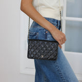 Chanel Black Crackled Patent Caviar Pearl Wallet on Chain with Light Gold Hardware