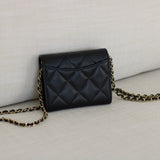 Chanel Black Caviar Card Holder on Chain with Light Gold Hardware