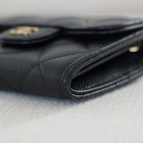 Chanel Black Caviar Card Holder on Chain with Light Gold Hardware